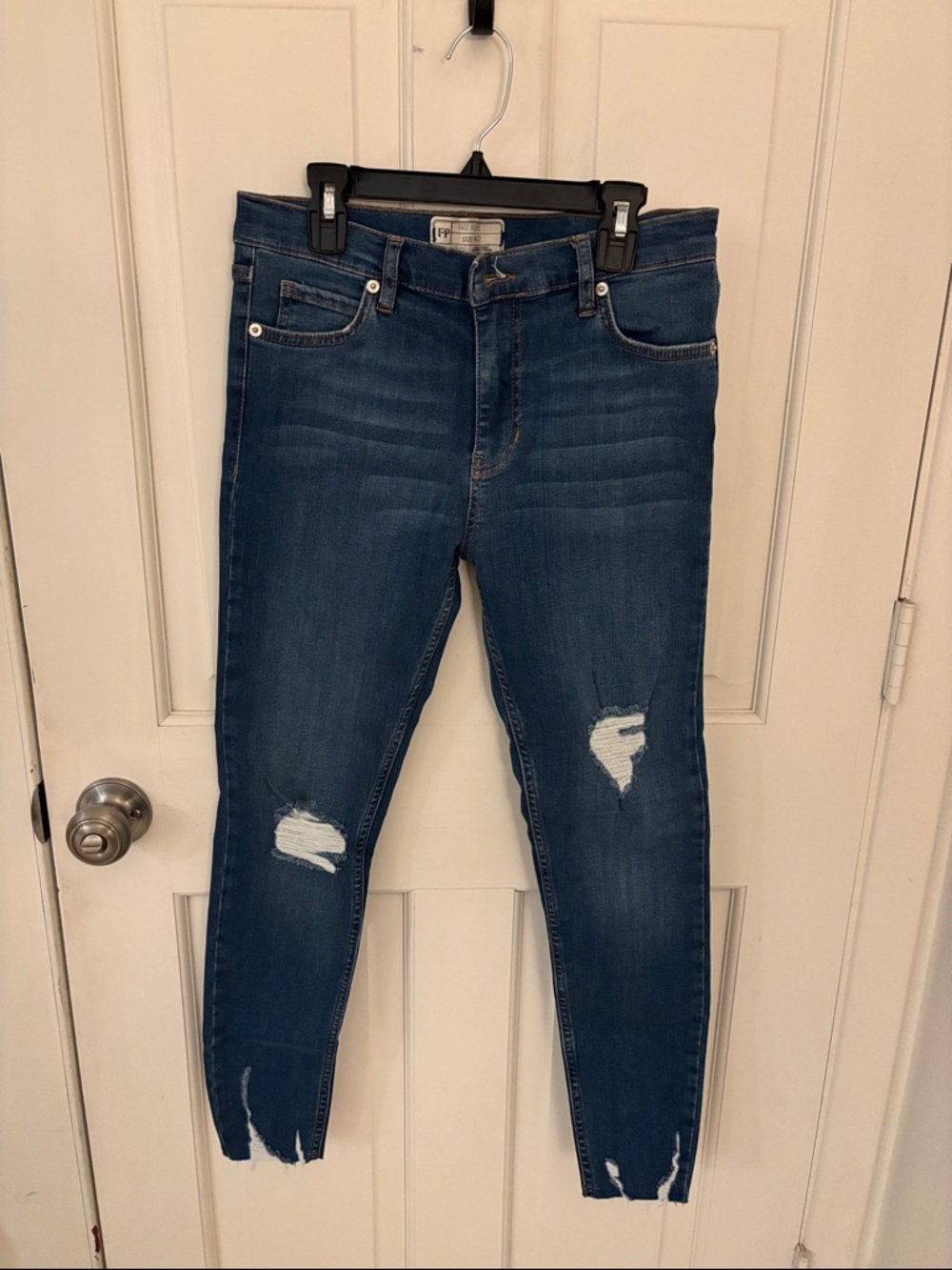 Free People Dark Blue Distressed High-Rise Skinny Jeans
